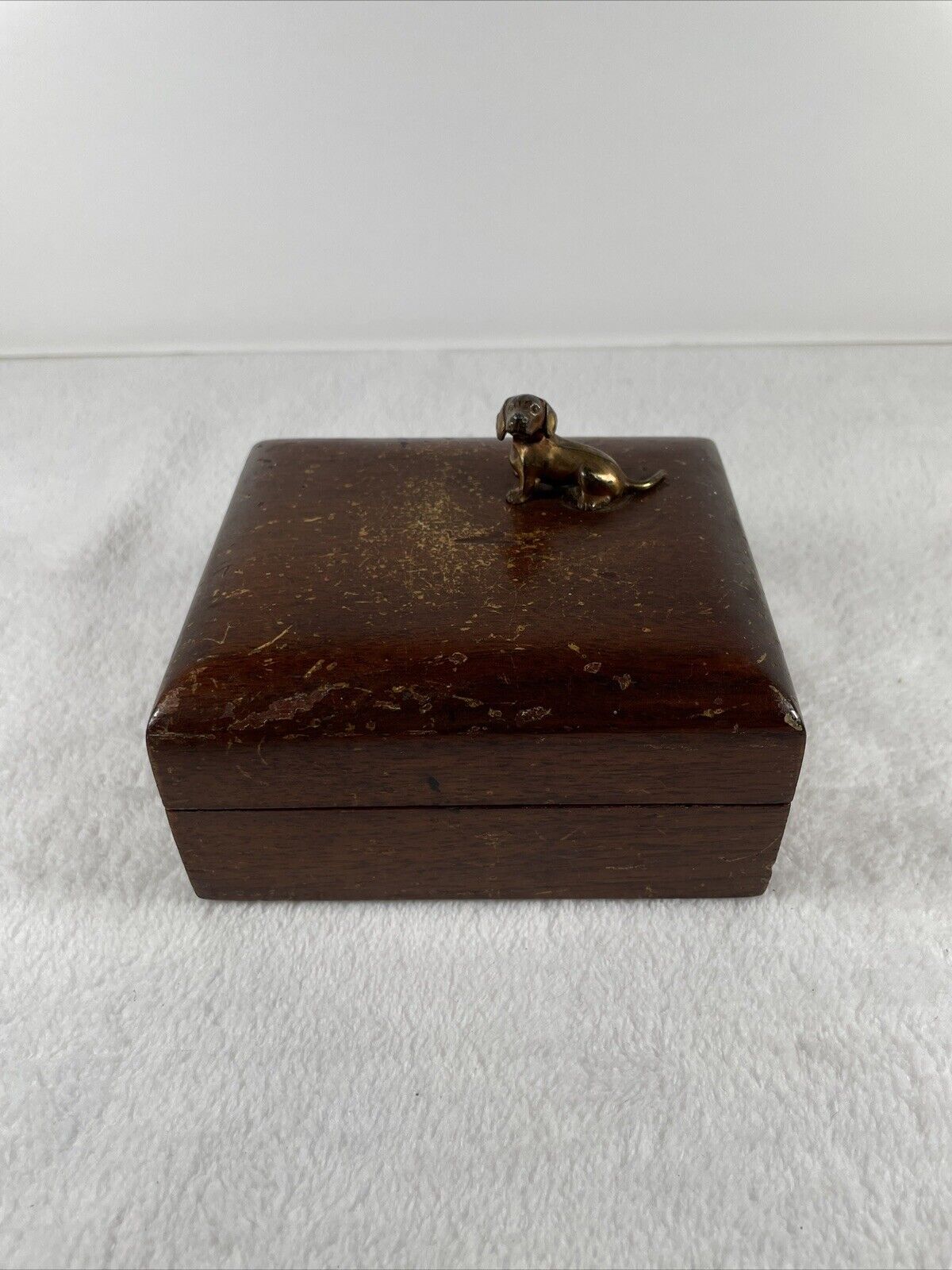 Vintage Wood Trinket Picture Box Dog Hound Finial Figurine Hand Made