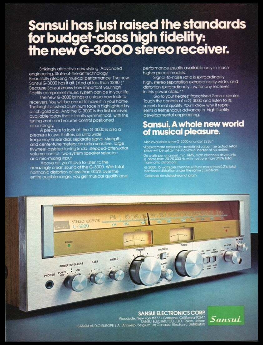 1977 Sansui G-3000 Receiver-Print ad / mini-poster VTG 70’s music décor