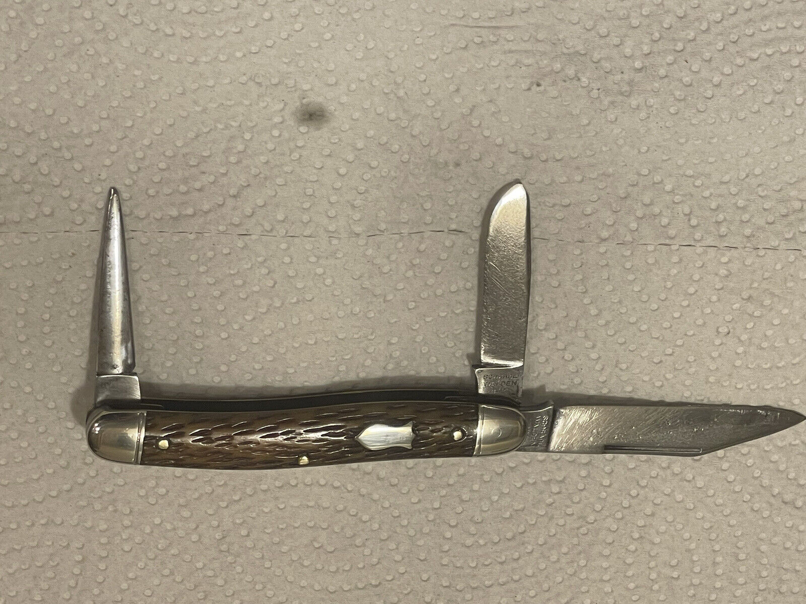Vintage 1940’s Schrade Walden N.Y USA  3 Blade Punch Stockman Knife-Bone Handles
