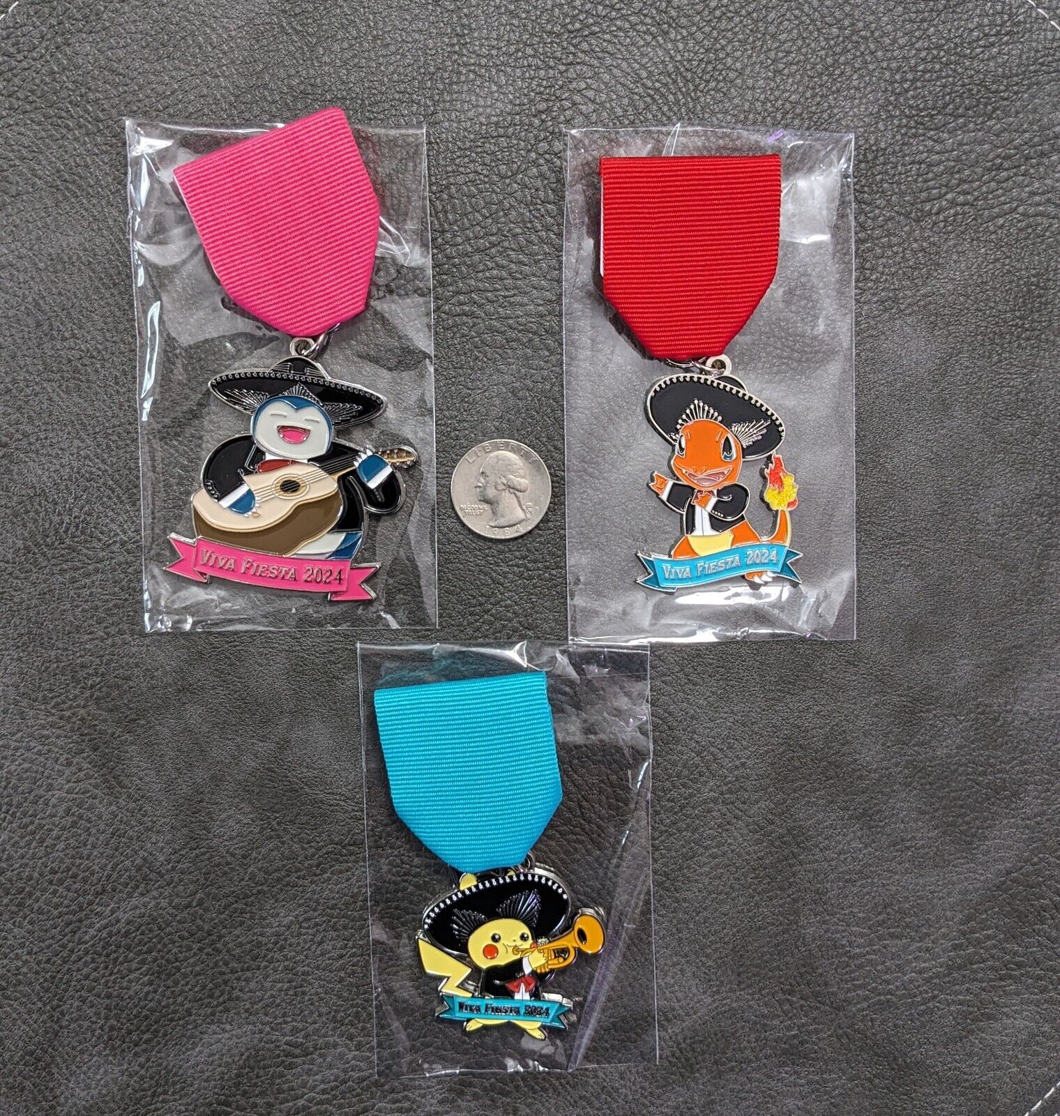 Fiesta Medals Lot San Antonio Mariachi Band Pokemon Snorlax Pikachu Charmander 