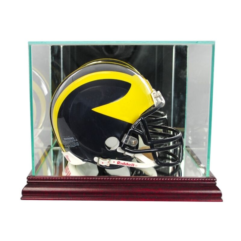 New Glass Mini Helmet Display Case NFL NCAA Cherry Molding  Made US