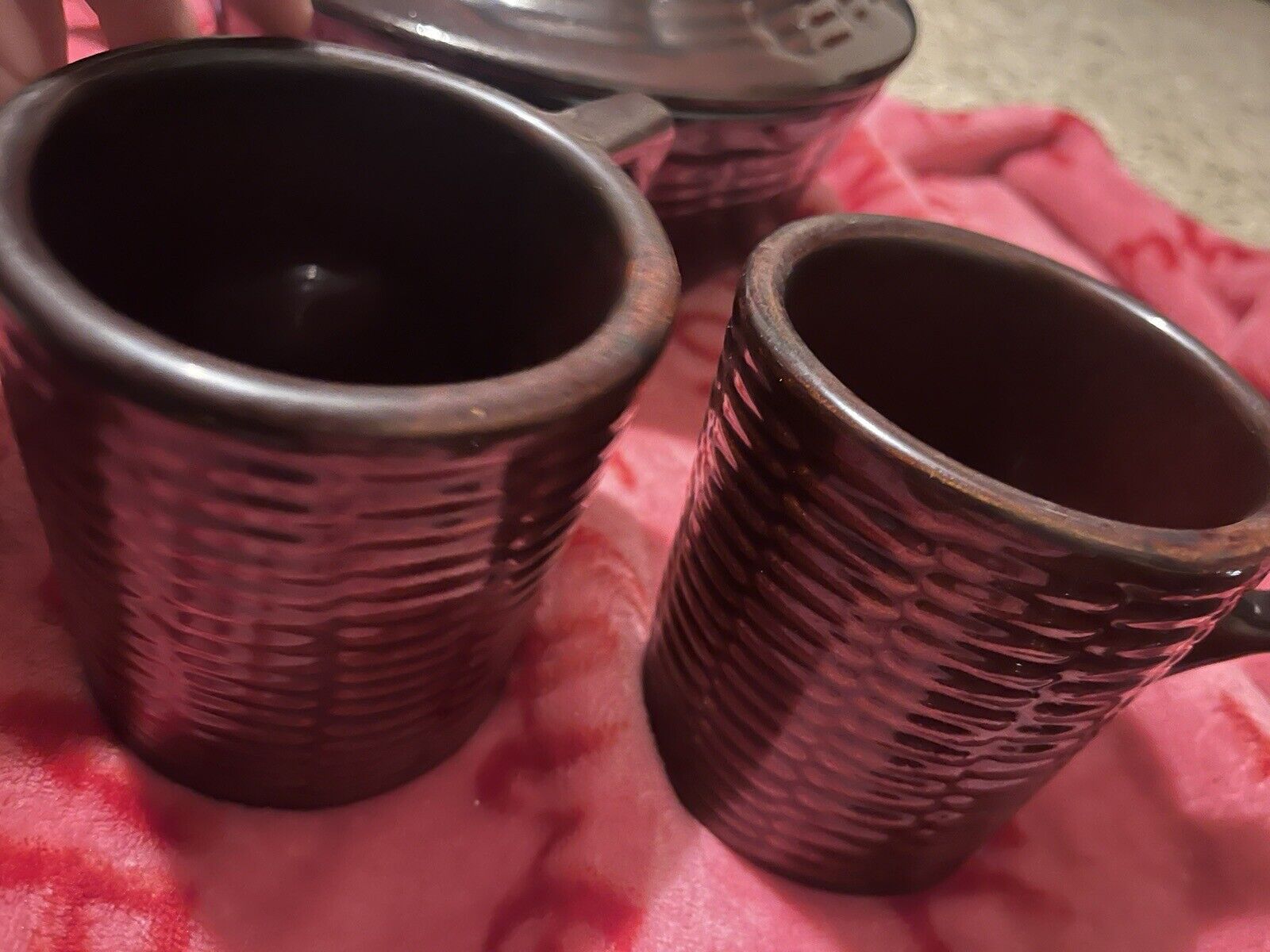 2 Vintage Watt Pottery Brown Basketweave Mug #801 USA Coffee Cups