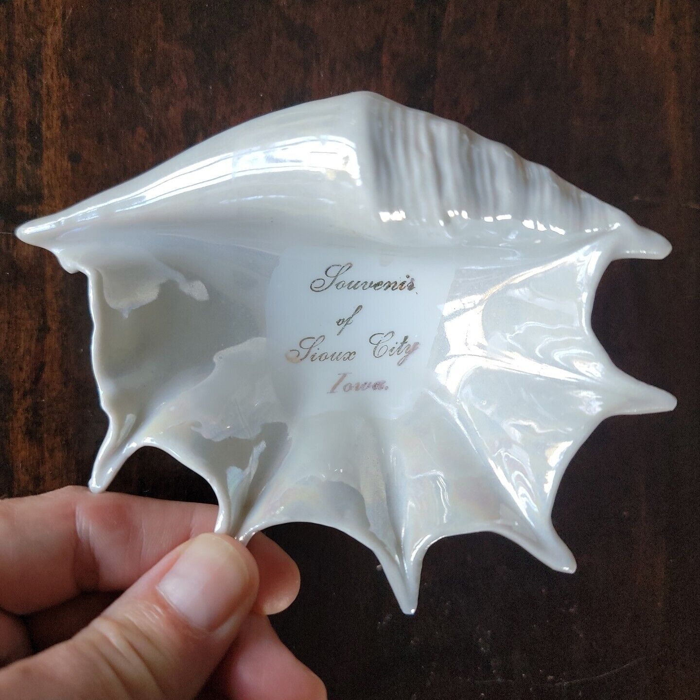 Vintage sioux city iowa IA Ceramic Souvenir Clam Shell Soap Dish Trinket Vanity