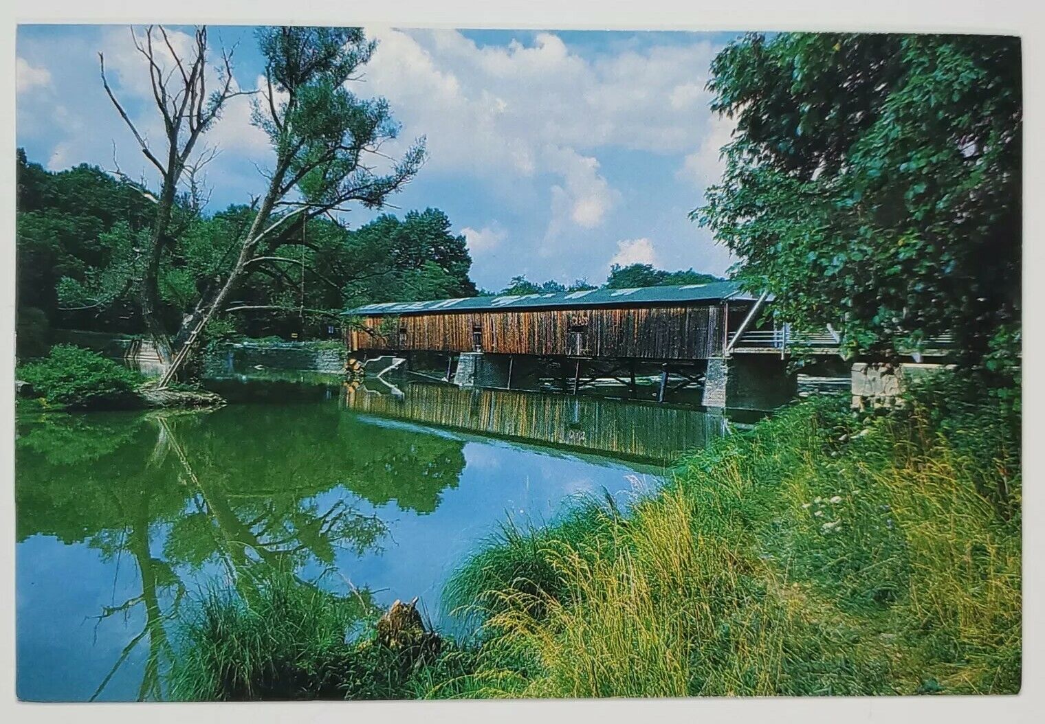 Postcard Wood Covered Bridge Harpersfield North Ohio Grand River USA 