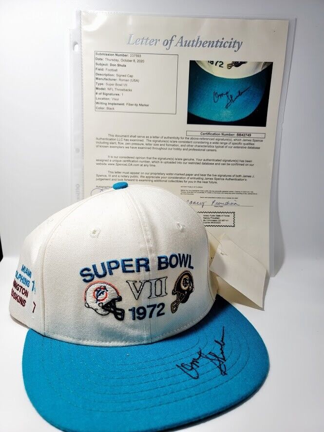 VERY RARE DON SHULA signed Super Bowl VII  7 hat Cap JSA Letter of Authenticity