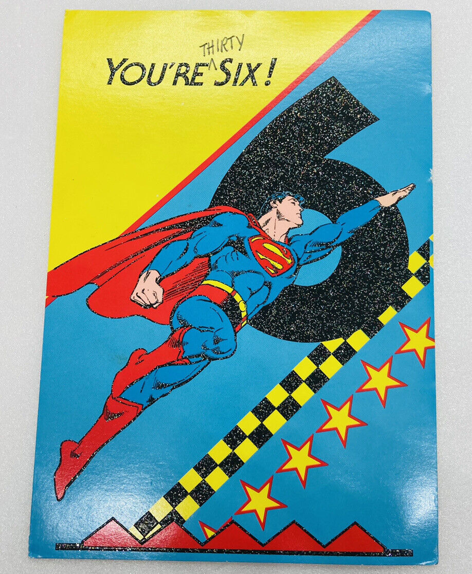 Vintage 1988 Gibson Greeting Card Superman “You”re Six” Glittery Themed P1
