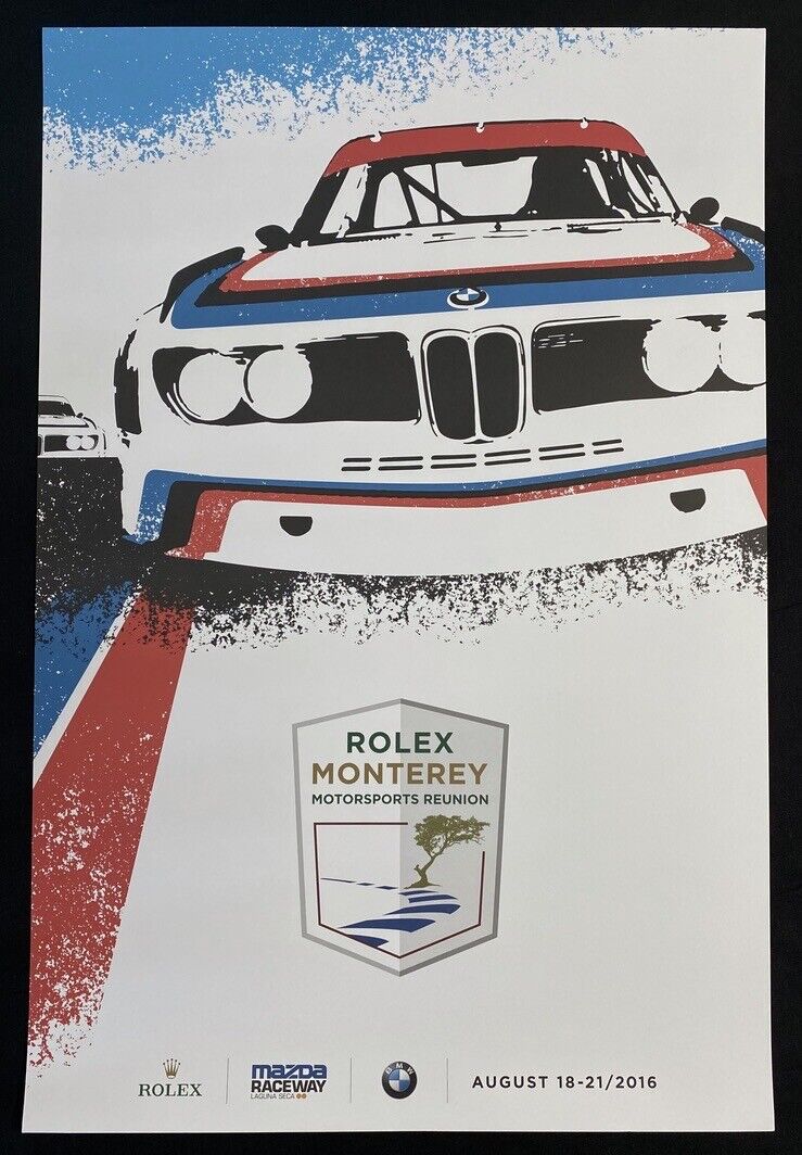 RARE 2016 Rolex Monterey Motorsports Reunion Races BMW 3.0 CSL Poster EXC