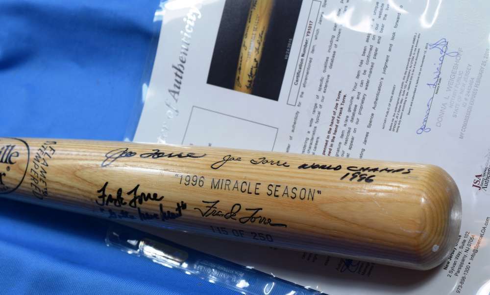 JOE AND FRANK TORRE Signed JSA 1996 Miracle Season Baseball Bat Autograph