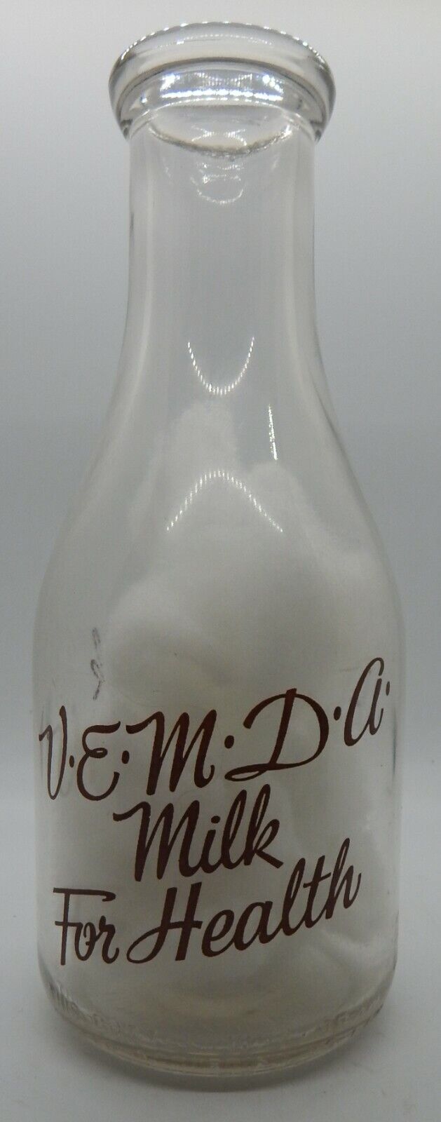 V. E. M. D. A. Round Pyroglazed Quart Milk Bottle - Deposit Bottle - Maverick