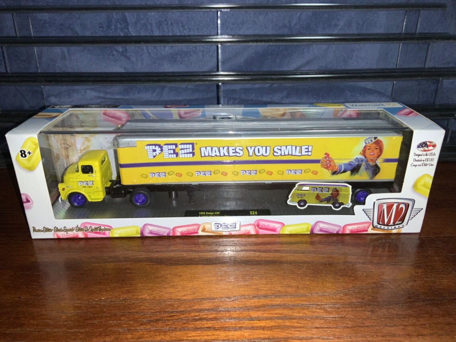 M2 1/64 PEZ SEMI TRUCK, Yellow, Walmart- Mint in Box