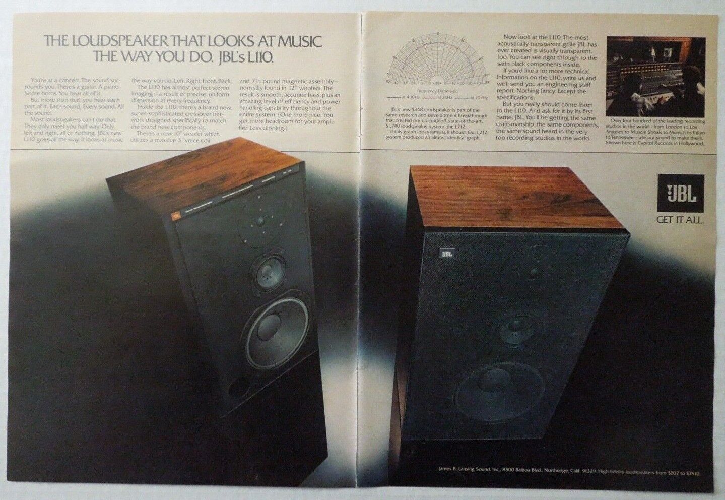 1978 JBL L110 LOUDSPEAKERS 2-Page Magazine Ad - Get It All.