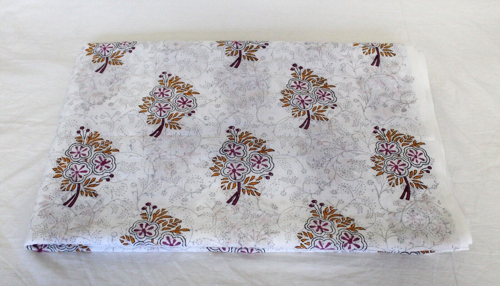 Indian Handmade Multi Floral Printed Cotton Fabric Block Printed Fabric By Yard