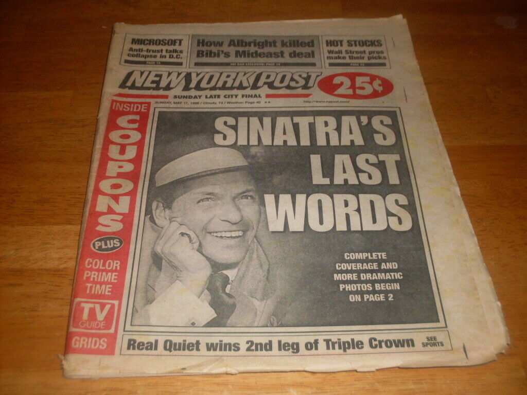 Frank Sinatra NY Post Newspaper 5/17/1998