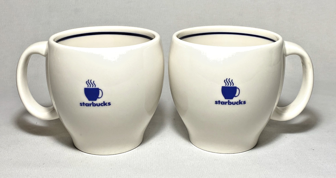 STARBUCKS ~ Early Pair of White Ceramic 15 Oz. BARISTA COFFEE/TEA MUGS (2003)