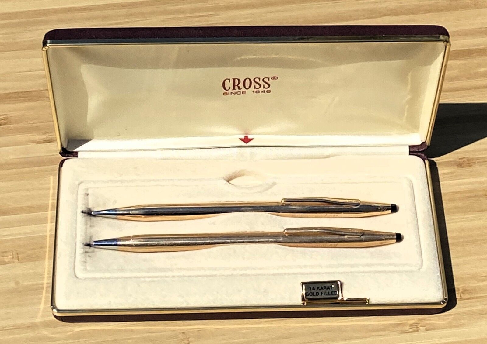 CROSS 14K Gold Filled Pen & Pencil Set w/ Case Box Pre-owned ESTATE FIND