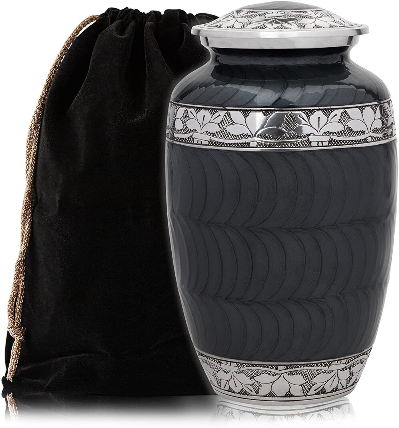 Dark Gray Cremation Urn for Adult Human Ashes with Velvet Bag