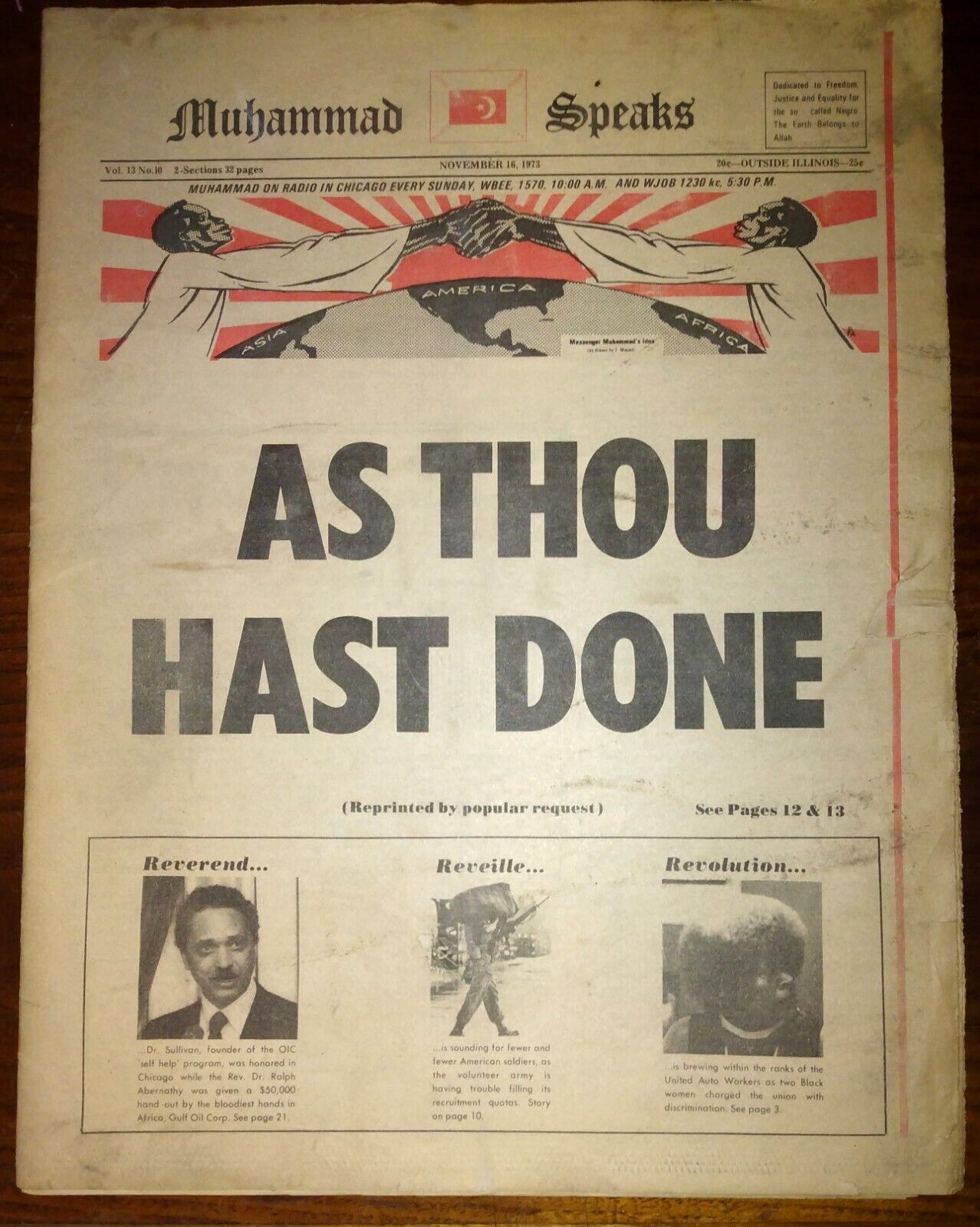 1973 Nation of Islam Newspaper - MUHAMMAD SPEAKS ~ AS THOU HAST DONE