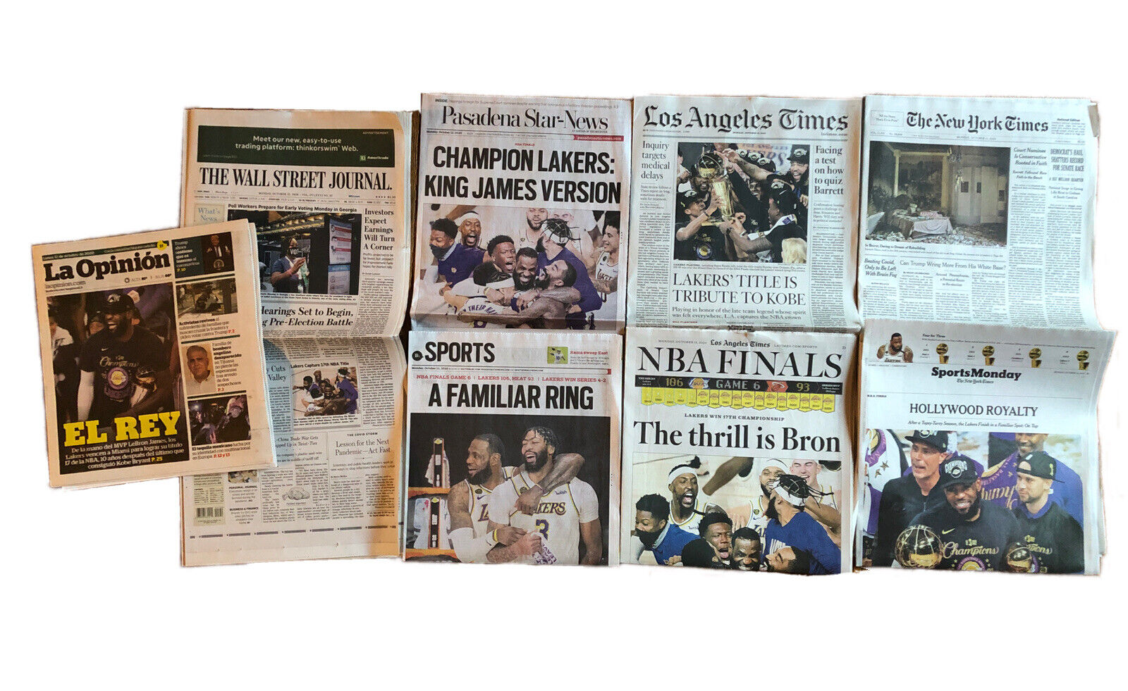 Los Angeles Lakers Champions - OCTOBER 12, 2020 Lot of 5 Newspapers Lebron James
