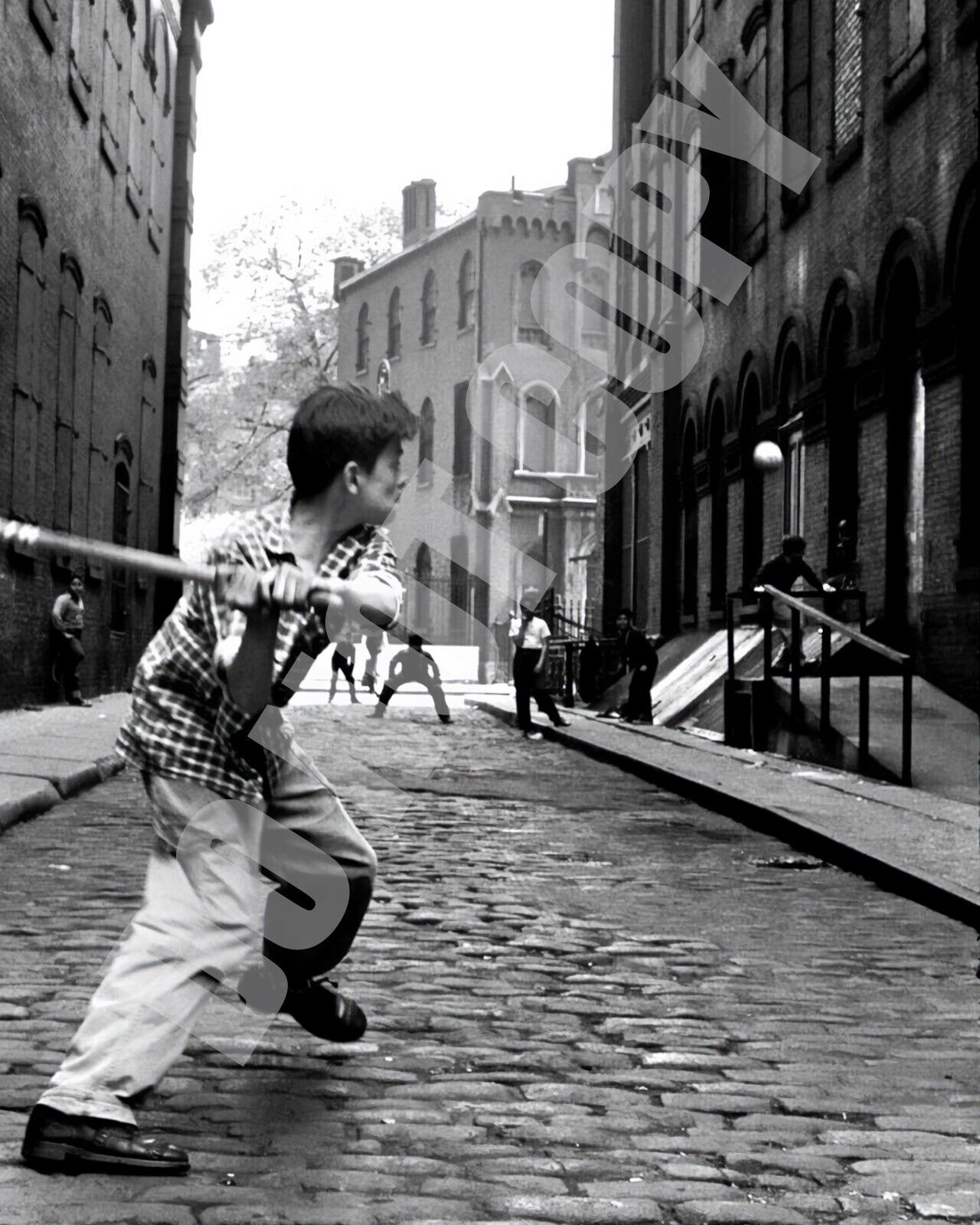 1956 New York City Little Italy Kids Playing Stickball In The Streets 8x10 Photo