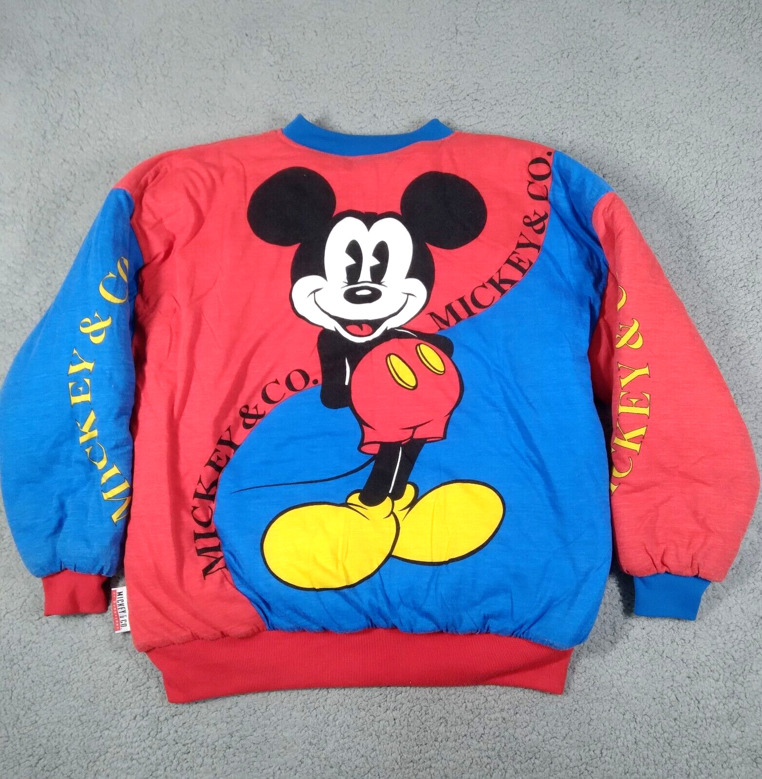 Vintage Mickey Mouse Print Donn Kenny Reversible Disney Bomber Jacket Red Blue