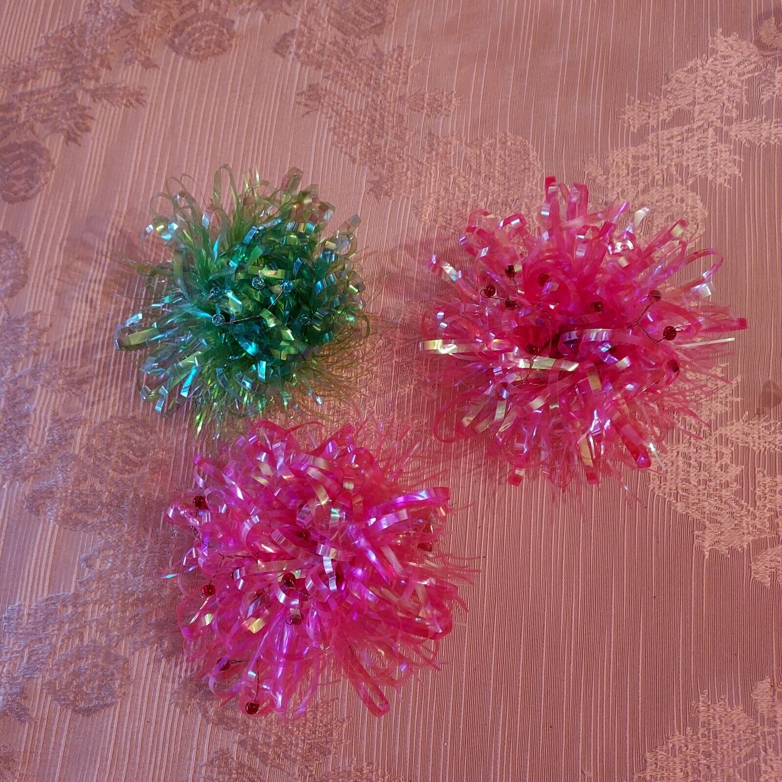 Vintage Pom Pom Tinsel Atomic Christmas Ornament Clips