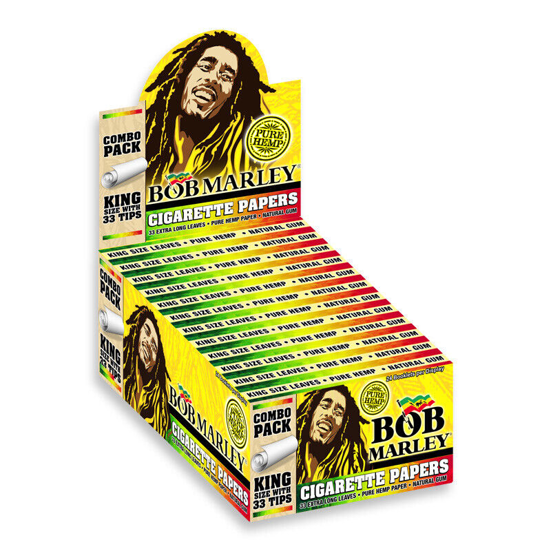 BOB MARLEY ROLLING PAPER 33 TIPS KING SIZE 40/24\'S 33 LEAVES 24 BOOKLETS DISPLAY