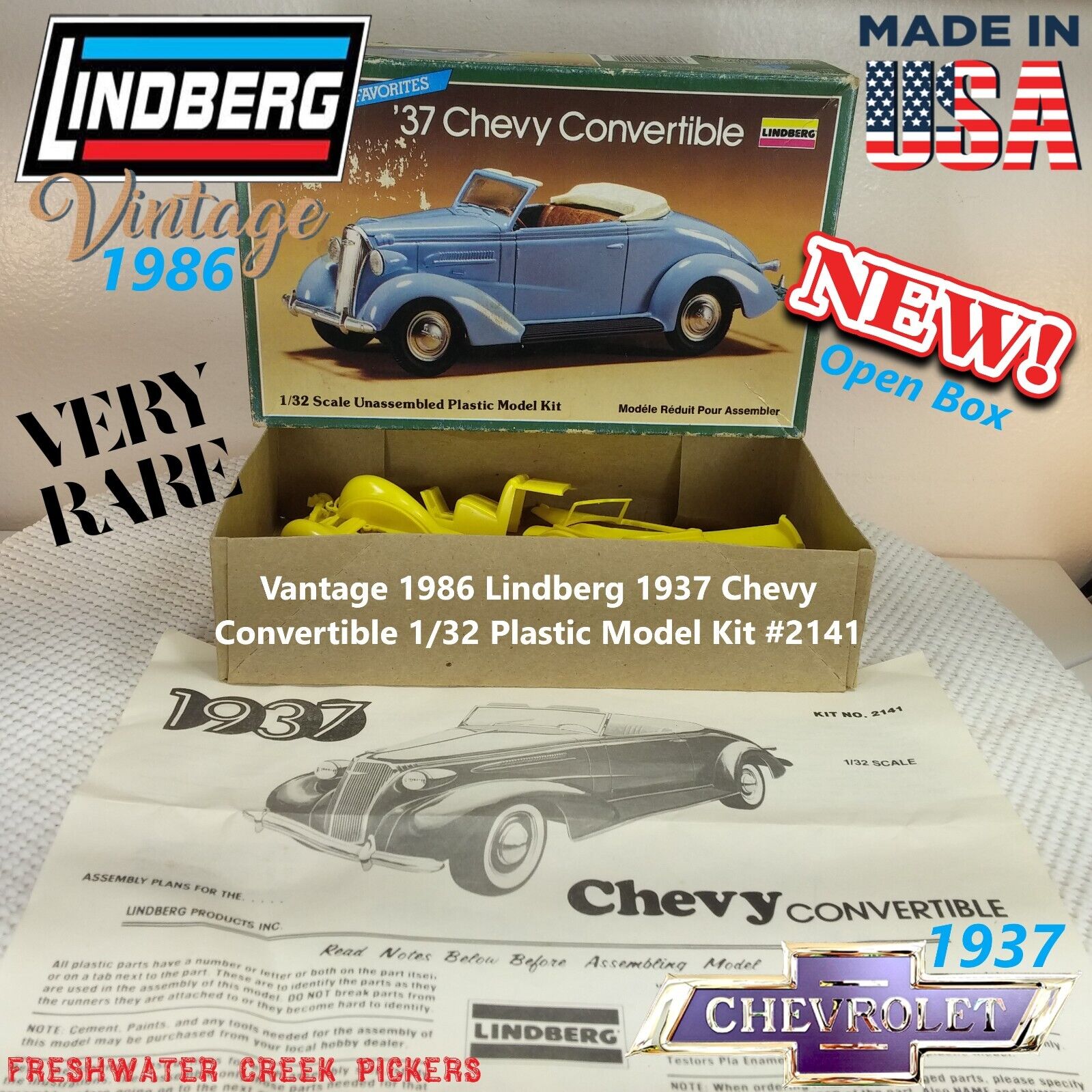 NOB Vantage 1986 Lindberg 1937 Chevy Convertible 1/32 Plastic Model Kit #2141