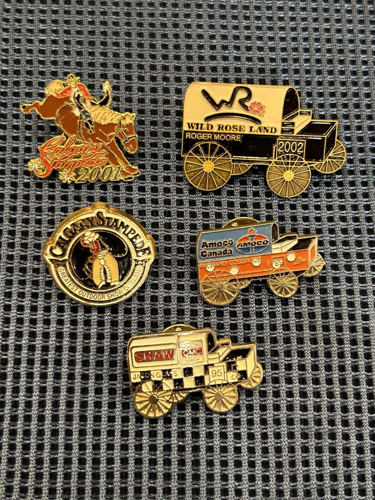 Lot of 5 Vintage Calgary Stampede Enamel Lapel Pins Chuckwagon Races 1985-2002