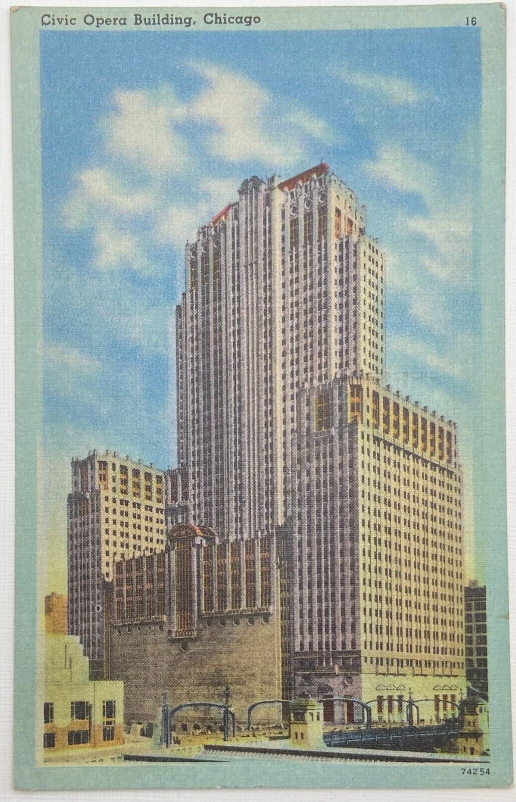 Civic Opera Building Chicago, Illinois Vintage Linen Postcard c1949