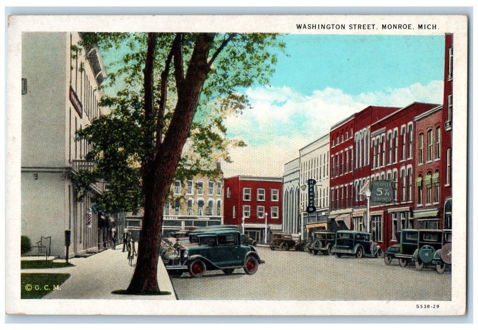 c1920 Washington Street Classic Cars Exterior Building Monroe Michigan Postcard