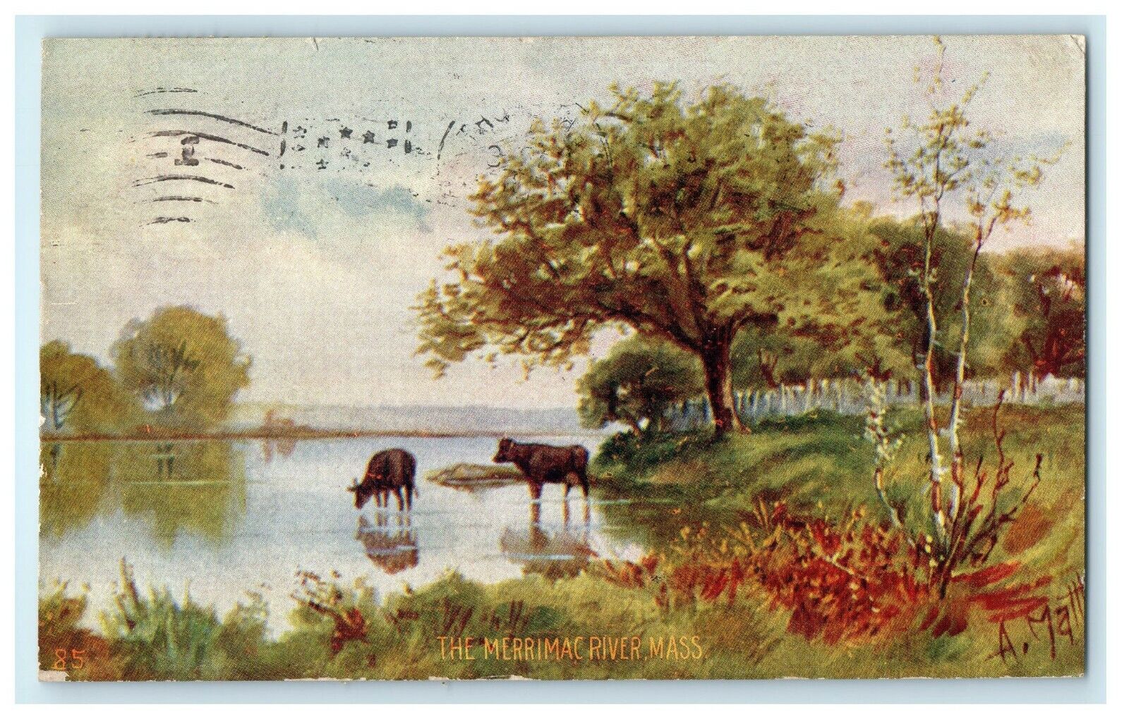  1909 The Merrimac River Massachusetts Free Port Rock City Illinois IL Postcard