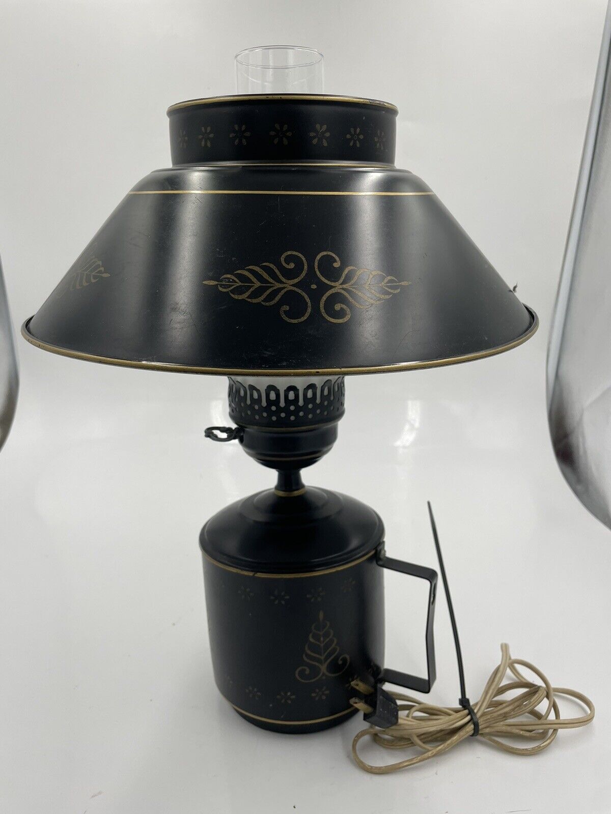 Vintage Black Toleware Lamp Black Americana 1950s UL E-207773