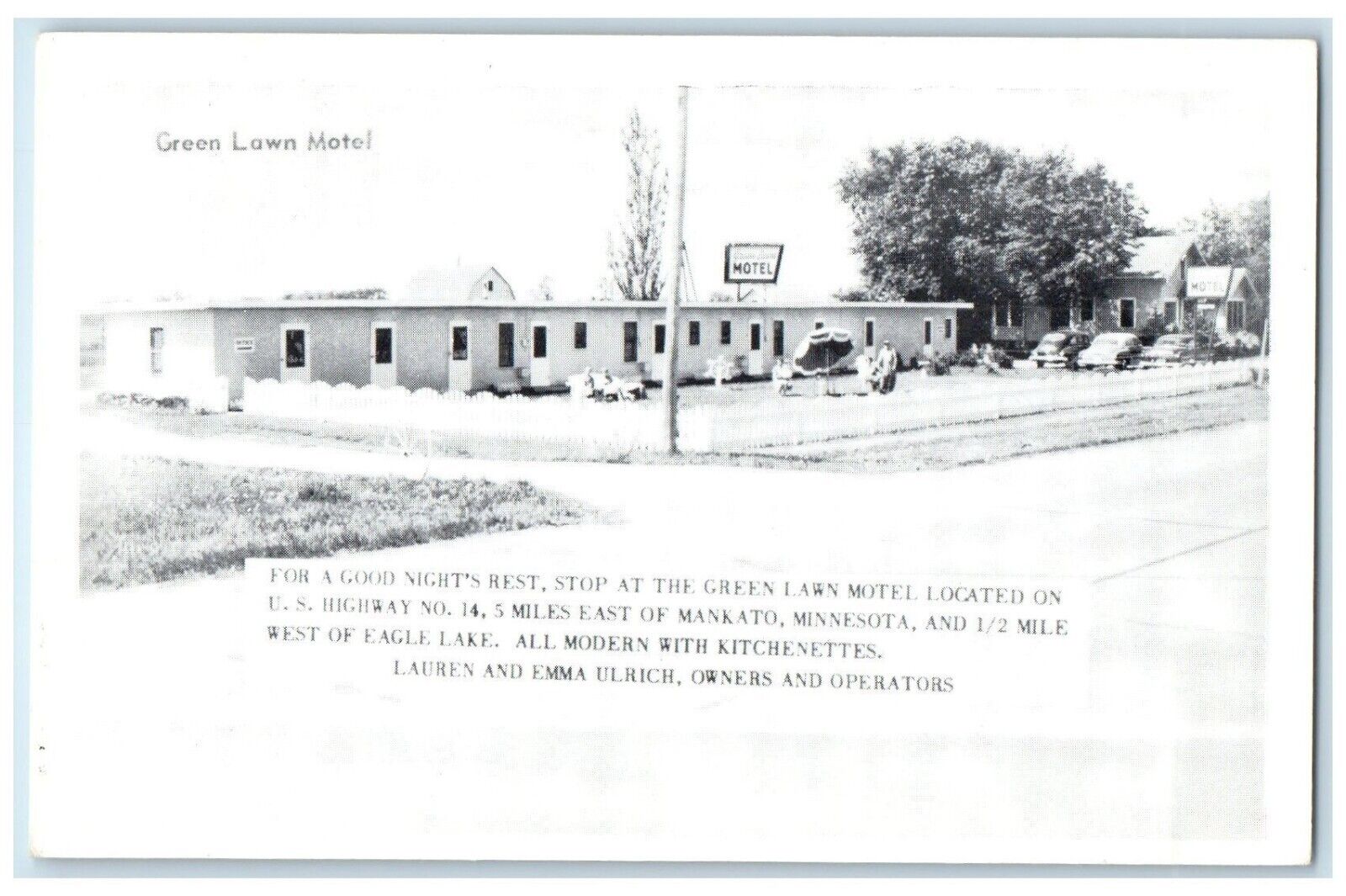 c1940 Green Lawn Motel Highway East Mankato Minnesota Vintage Antique Postcard