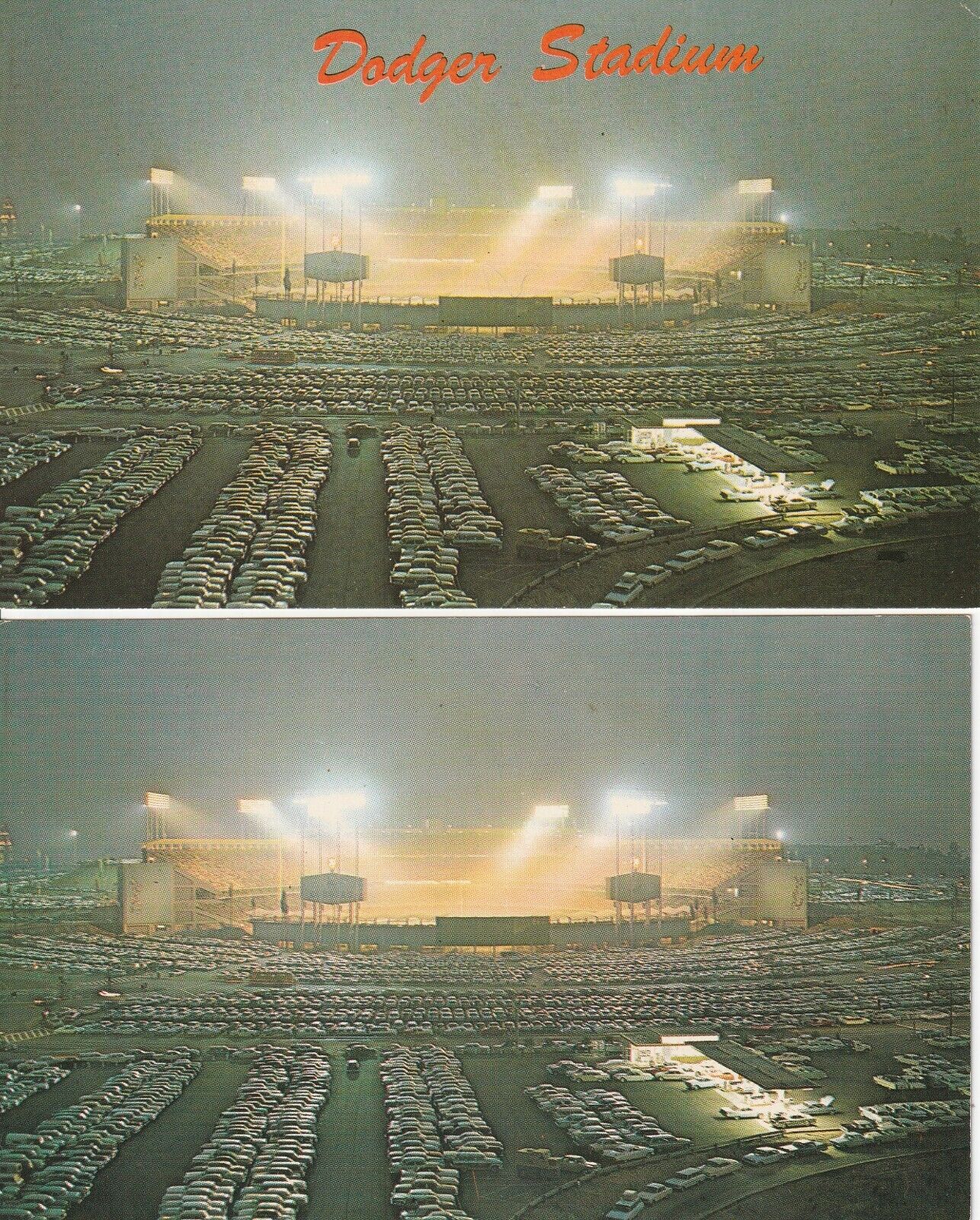 (2) Los Angeles Dodgers Dodger Stadium Postcards - Same View Title Variations #1