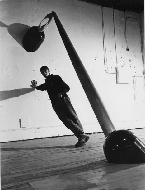 American Sculptor Forrest Frosty Meyers With His Work 1965 OLD PHOTO