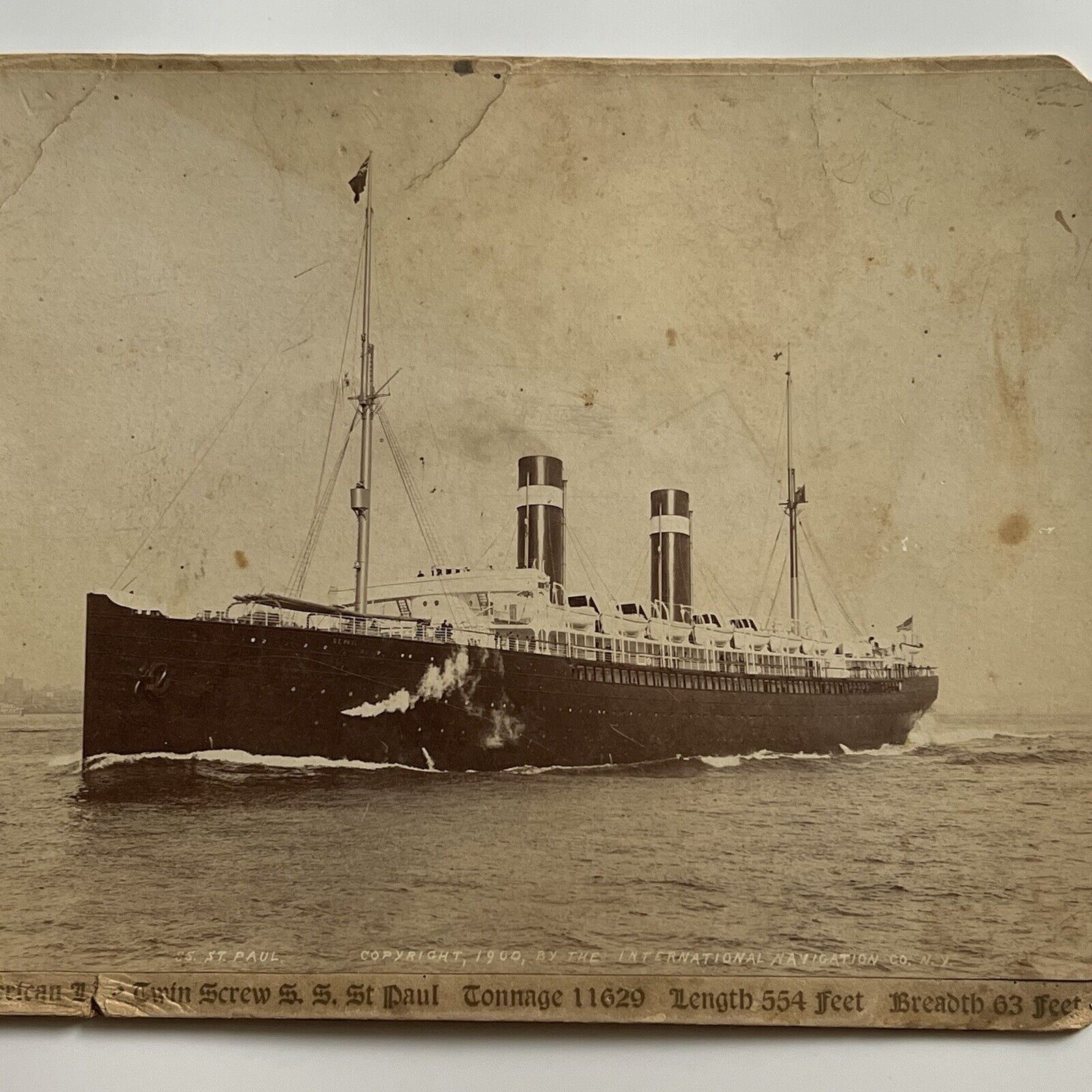 Antique Cabinet Card Photograph SS St Paul Ocean Liner Ship Spanish American War