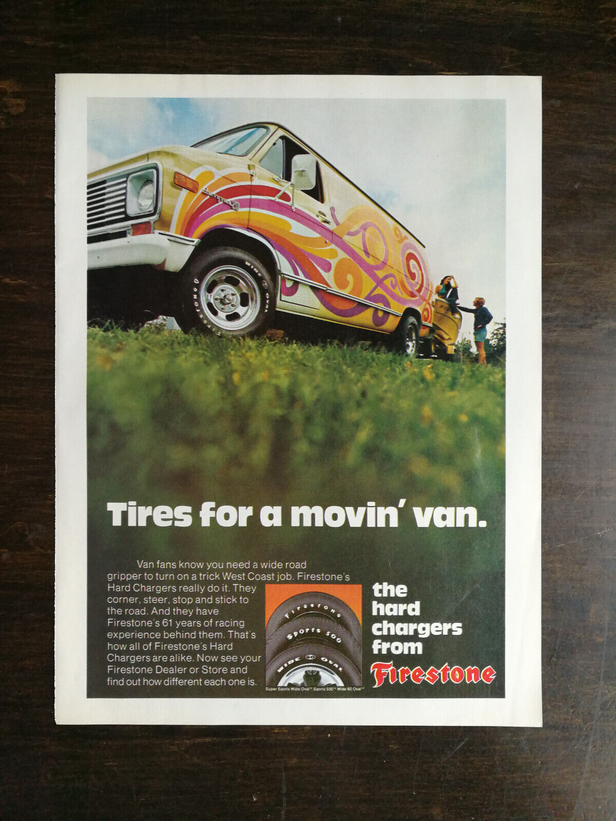 Vintage 1973 Firestone Tires Psychedelic Hippie Van Full Page Original Ad 1022