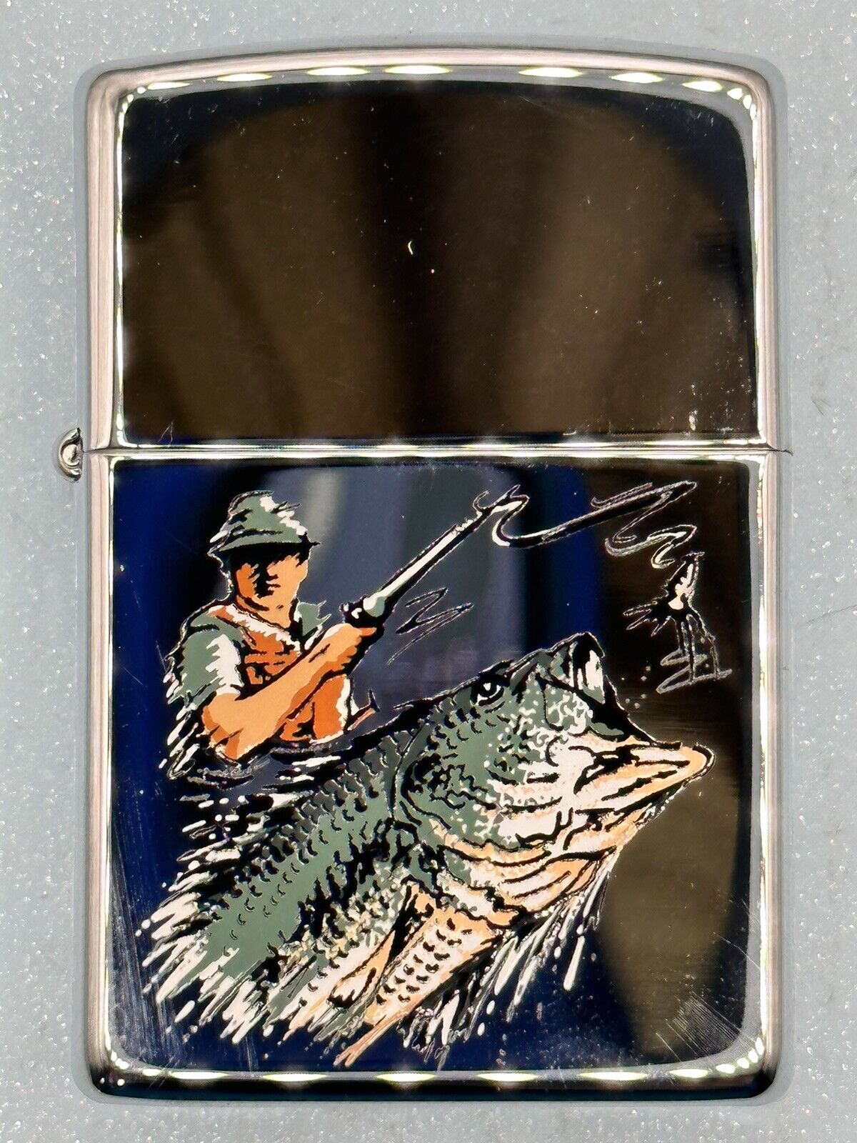 Vintage 1998 Big Mouth Bass Fishing High Polish Chrome Zippo Lighter NEW