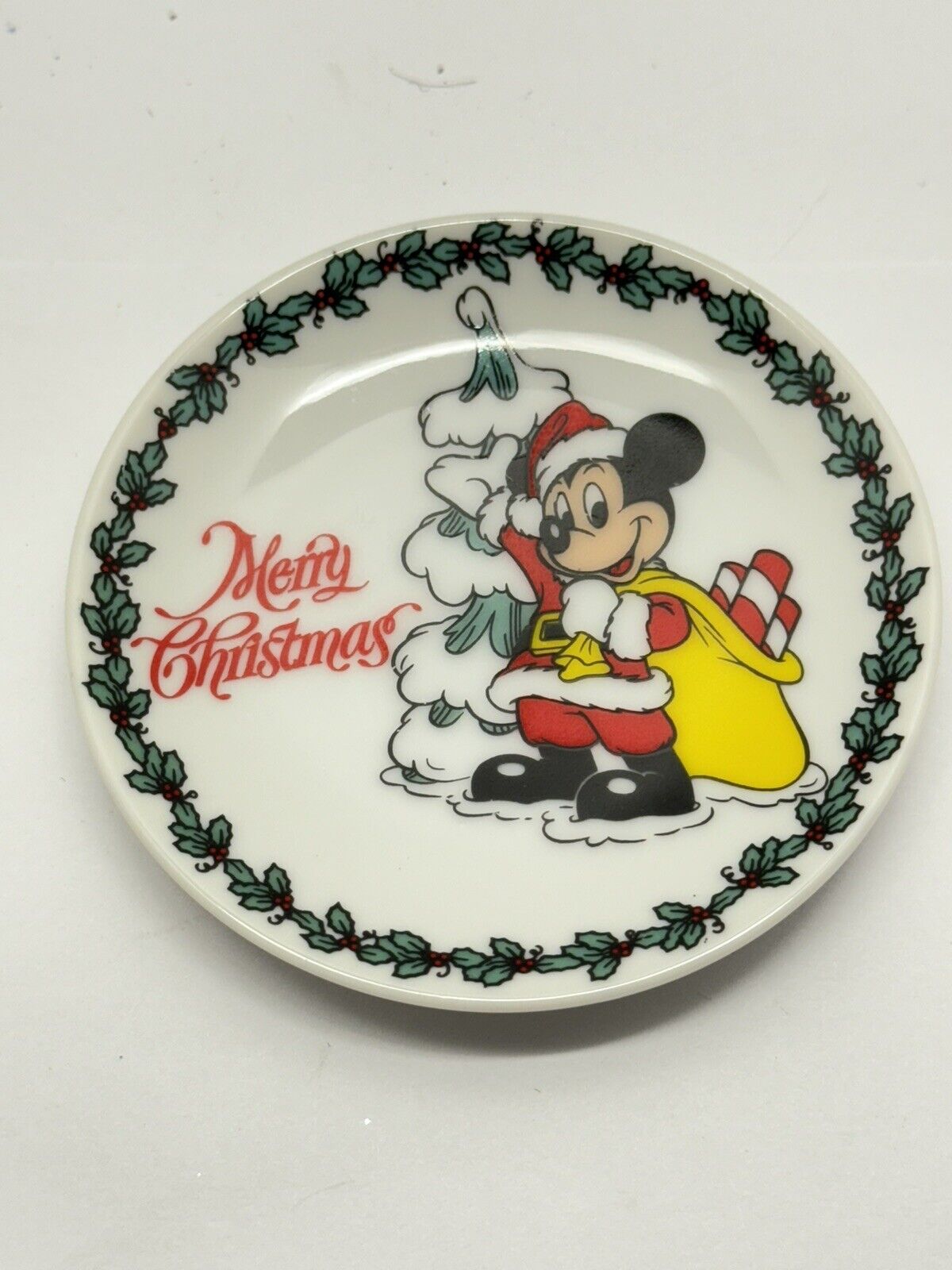Vintage Disney Parks miniature Merry Christmas Santa Mickey porcelain plate  3\