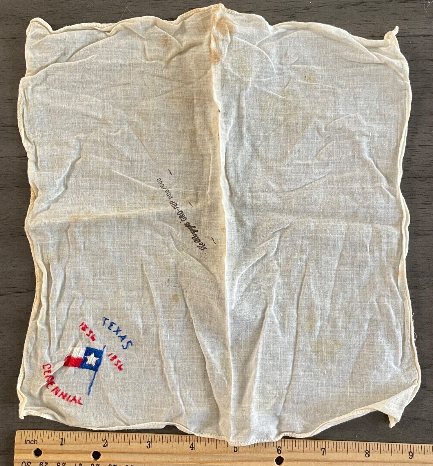 Vintage handkerchief - Kellogg\'s Gro Pup Dog Food / Texas Centennial Embroidered