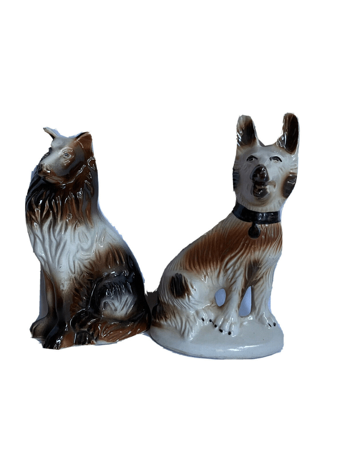 Vintage  Pair Of German SHEPHERD Dogs  Figurine Ceramic Porcelain Pottery