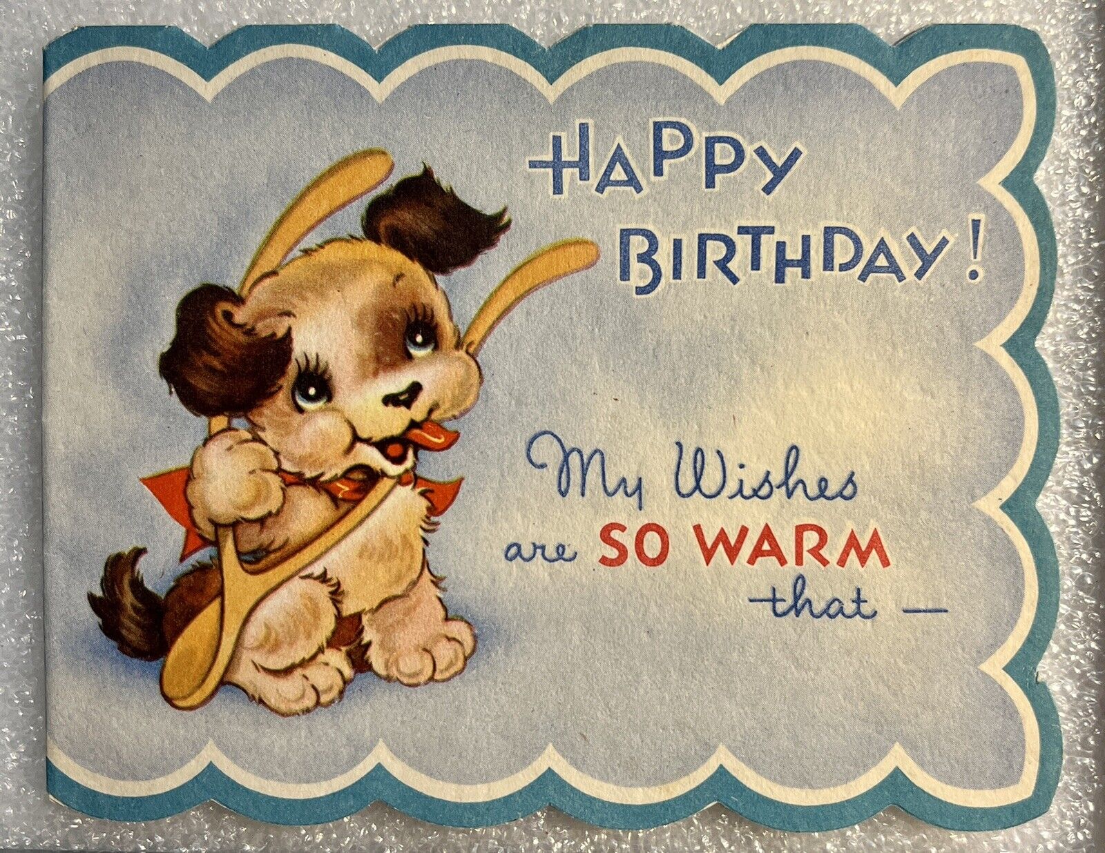 Puppy Wishbone Vintage Used Greeting Card Happy Birthday Used Card