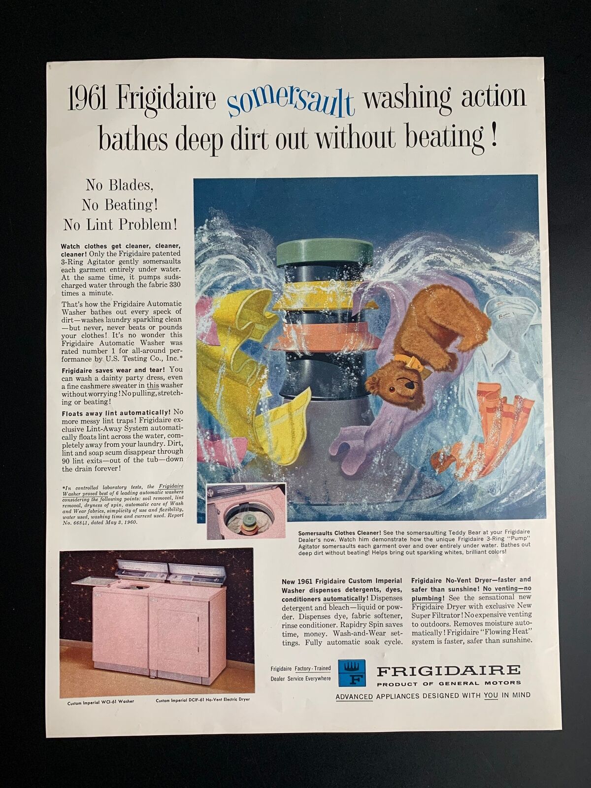 Vintage 1961 Frigidaire Washing Machine Print Ad