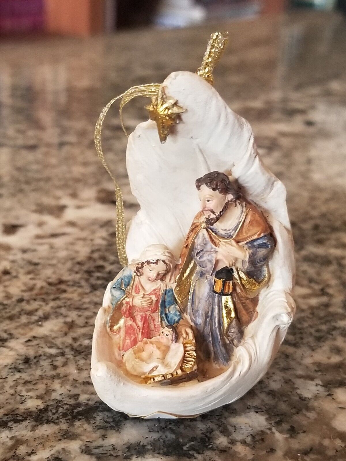 Nativity Resin Tree Ornament - Hand Painted - Holy Family w/ Gold Accents.   NEW