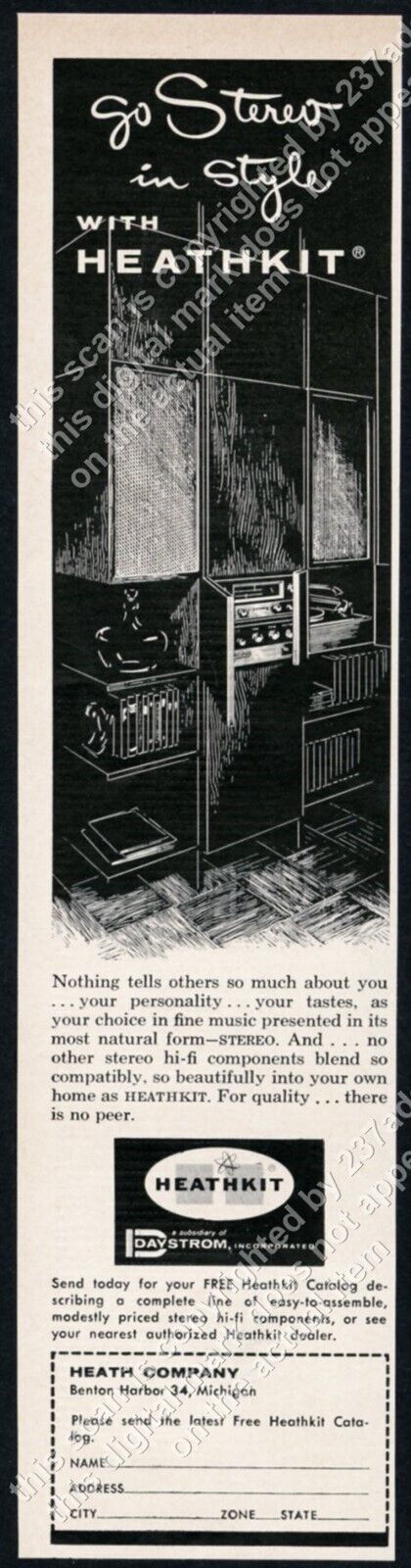 1960 Heath Heathkit hi fi stereo set illustrated vintage print ad