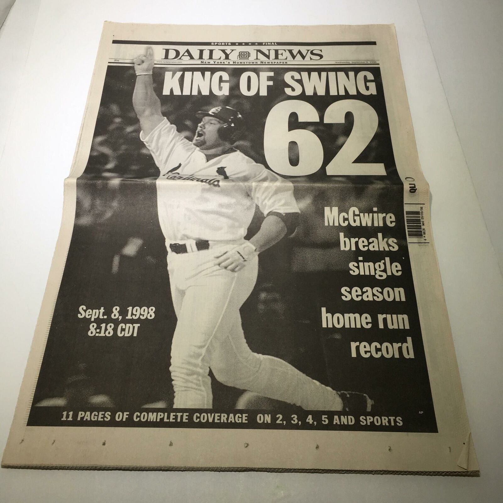NY Daily News: Sept 9 1998 King Of Swing 62 mark mcgwire stl cardinals
