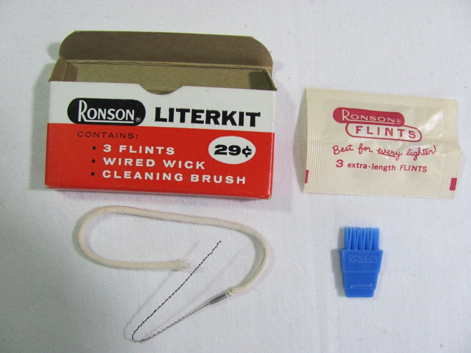 Vtg. Ronson Literkit Lighter Kit w/Original Package Flints Wired Wick Brush NOS
