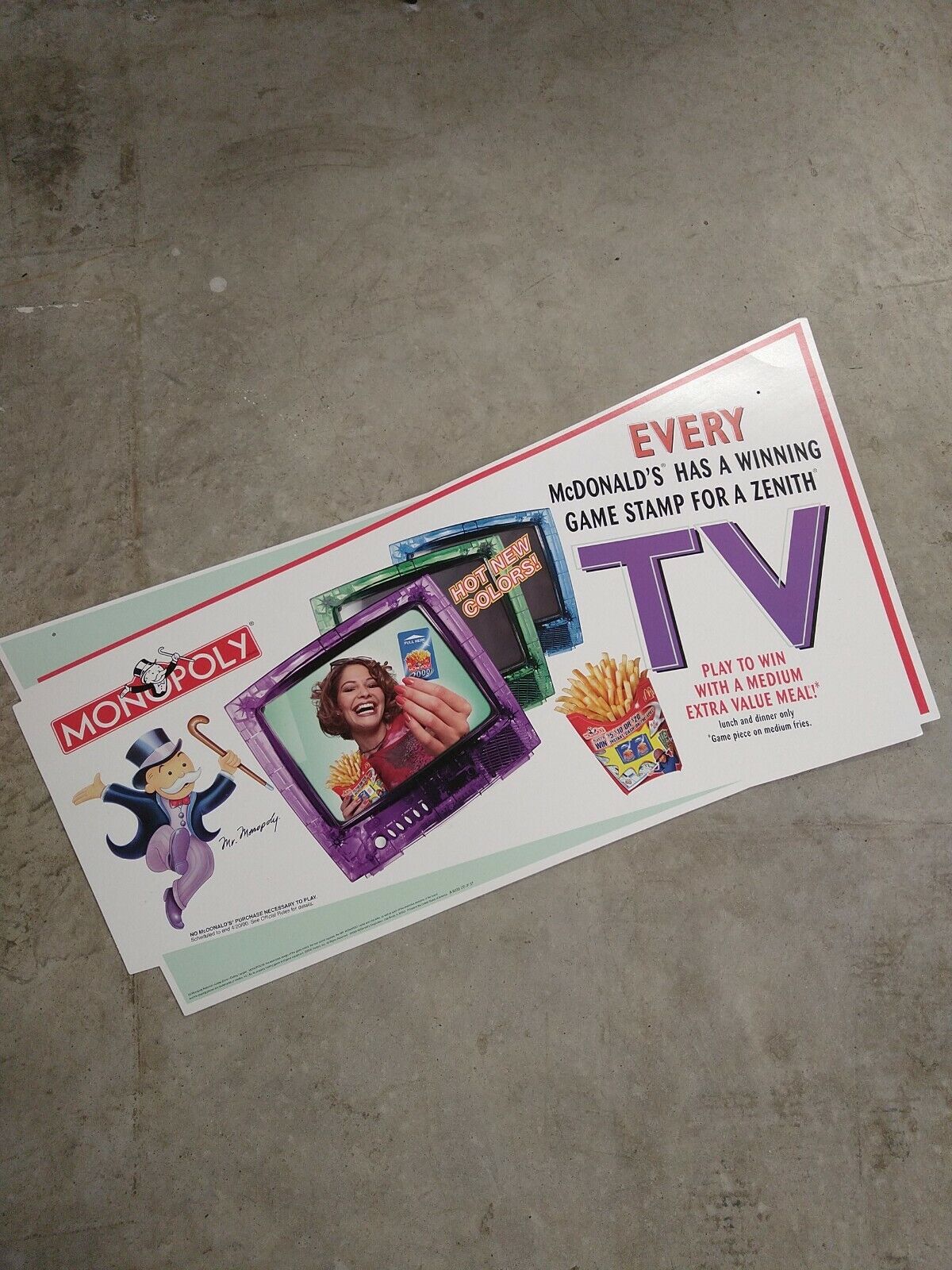Vintage 2000 McDonald\'s Monopoly Zenith Television Store Banner Sign Display 