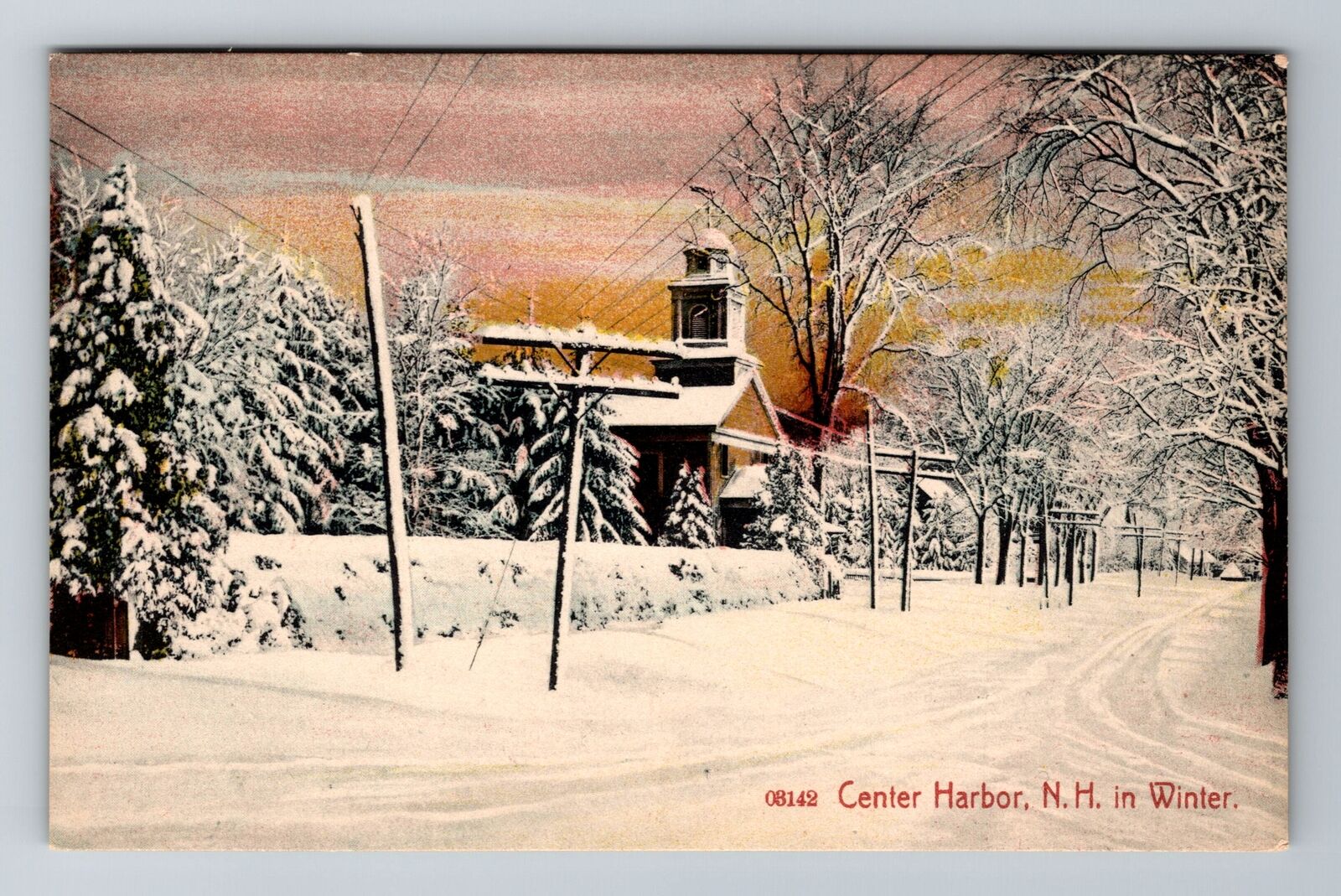 Central Harbor NH-New Hampshire, View In Winter, Antique, Vintage Postcard
