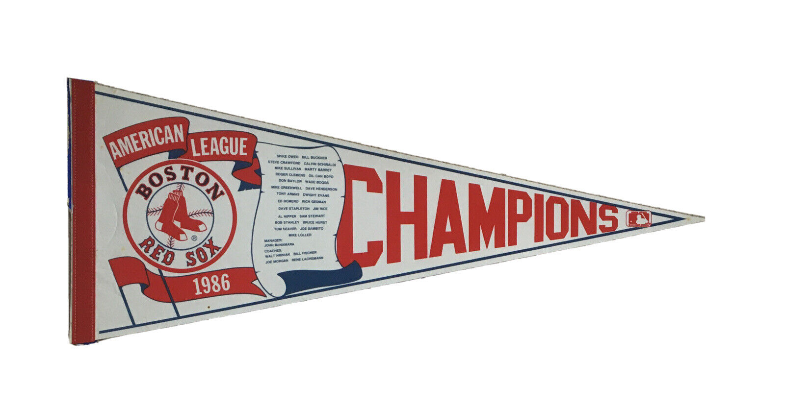 Vintage 1986 Boston Red Sox American League Champions Full Size Felt Red Pennant